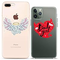 Matching Couple Cases Compatible for iPhone 15 14 13 12 11 Pro Max Mini Xs 6s 8 Plus 7 Xr 10 SE 5 Hes BFF Good Bad Girl Angel Devil Silicone Cover Clear Cute Art Mate Funny Women Best Friend