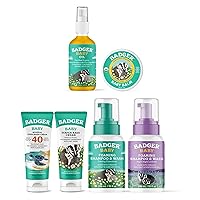 Badger Baby Bundle - SPF 40 Baby Mineral Sunscreen, Baby Wash Chamomile & Lavender, Baby Oil, Organic Diaper Rash Cream, Baby Balm - Pediatrician Tested Baby Sunblock and Organic Baby Moisturizer for