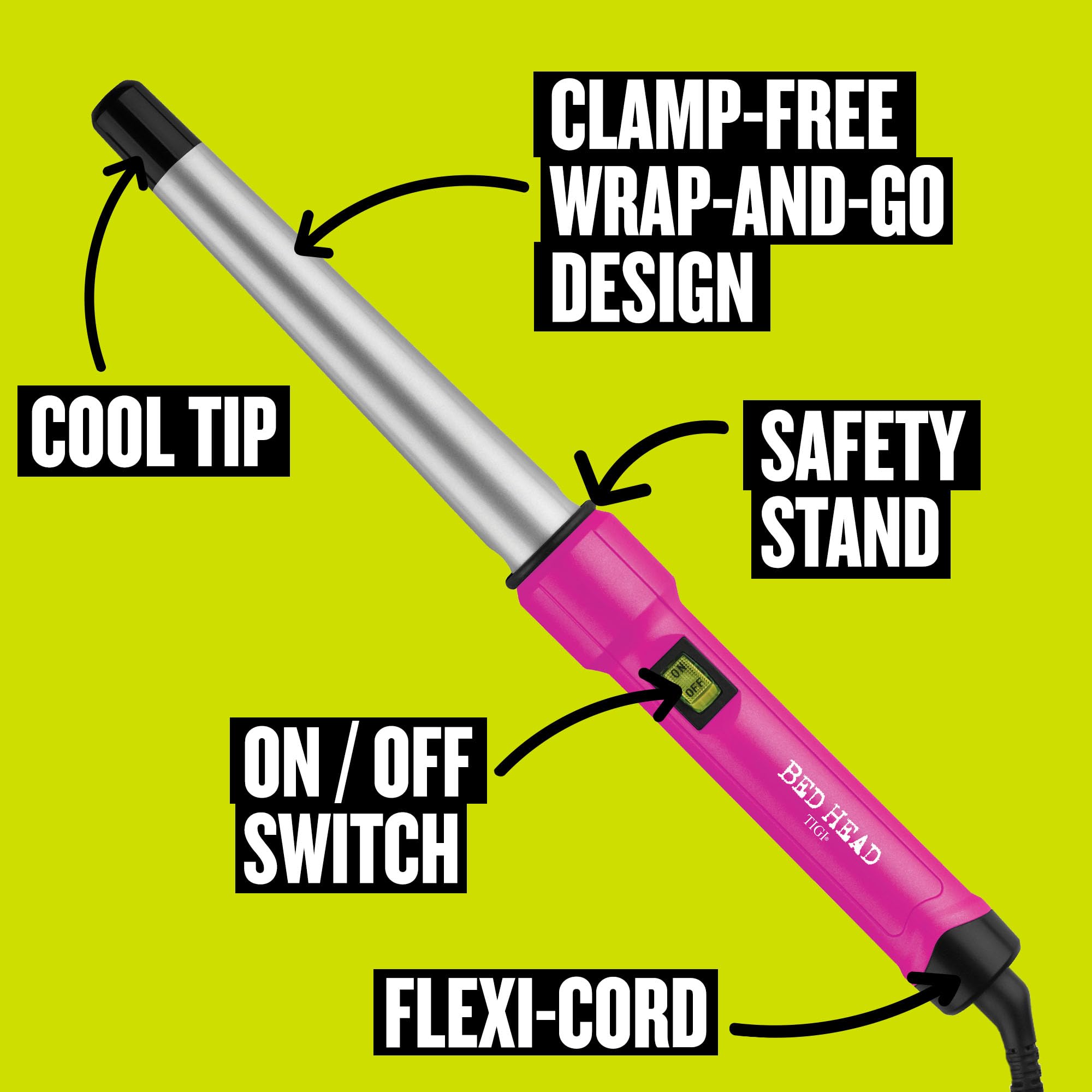 Bed Head Curlipops 1” Tourmaline Ceramic Tapered Styling Iron | Clamp-Free Tapered Curling Wand | for Curls and Waves (1 Inch)