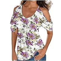 Plus Size Butterfly Babydoll Cold Shoulder Tops for Womens Summer Elastic Waist Short Sleeve Casual Loose Fit Shirts
