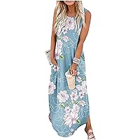 CHUNTIANRAN Women's Summer Maxi Dress Casual Loose Sundress Long Dress Sleeveless Vacation Beach Dresses with Pockets