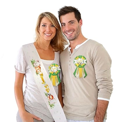 Safari Jungle Baby Shower Sash, Mom to Be & Daddy to Be Corsage Jungle Animal Neutral Mom to be Sash Include Gold Glitter Letters Sash for Baby Shower