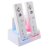 Wii Charging Dock Charger Station, 4 Port Wii Remote Controller Charger with 4pcs 2800mAh Rechargeable Batteries (White)