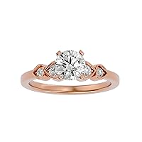 Certified 18K Gold Ring in Round Cut Moissanite Diamond (1.05 ct) Round Cut Natural Diamond (0.16 ct) With White/Yellow/Rose Gold Engagement Ring For Women