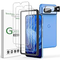 amFilm 3+1 Pack for Google Pixel 8A Screen Protector Tempered Glass, Ultrasonic Fingerprint Compatible, with Easy Installation Frame, Anti Scratch, Bubble Free, Case Friendly