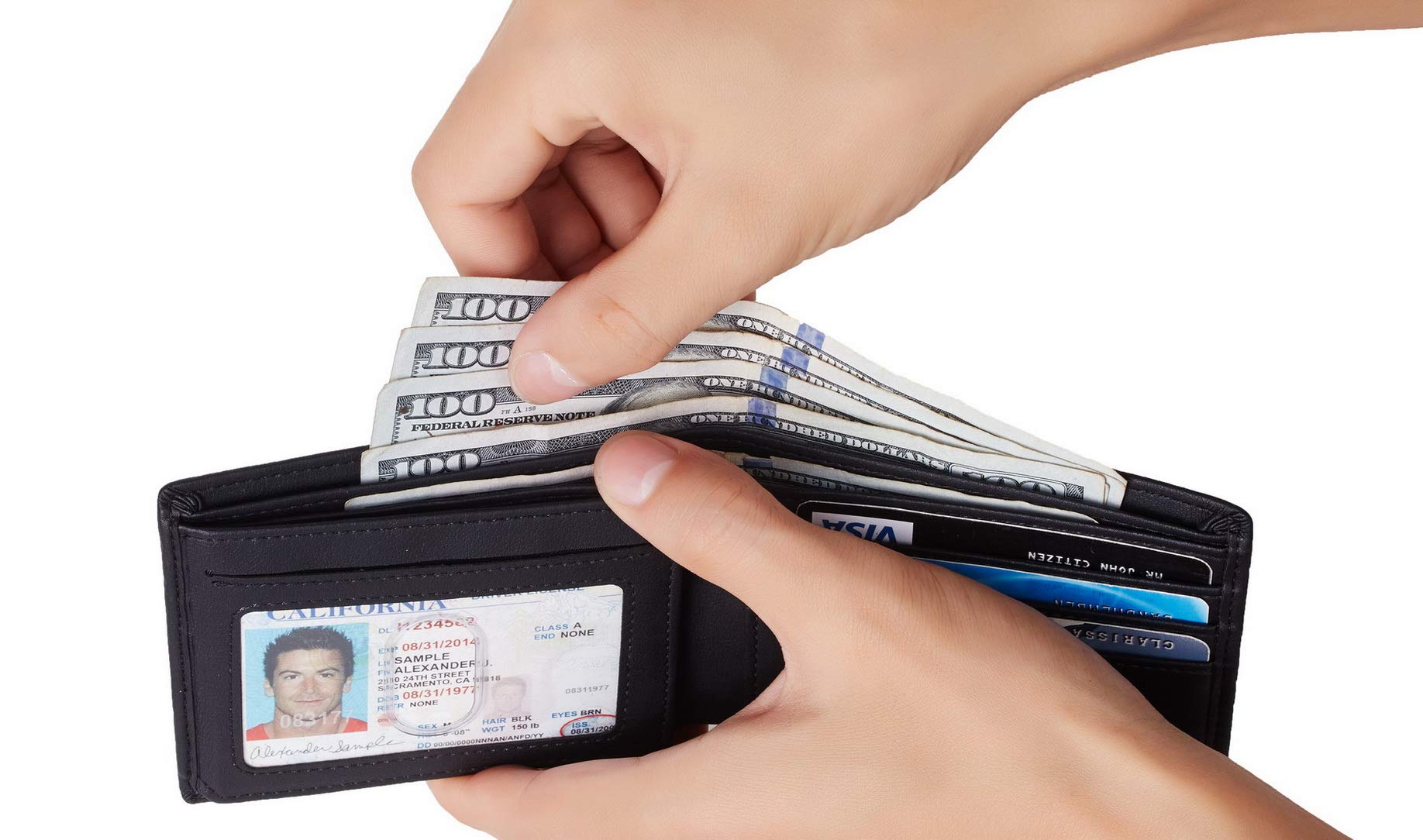Travelambo Genuine Leather RFID Blocking Wallets Mens Wallet Bifold Left ID