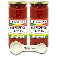 Wyked Yummy Chopped Hot Pepper Bundle with - (2) 16oz Jars of Gonsalves Hot Chopped Peppers for Azorean Cooking and (1) Plastic All in One Measuring Spoon