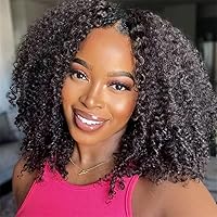 UNICE Glueless Kinky Curly V Part Wigs Human Hair No Leave Out Upgrade U part Wigs Afro Kinky Curly V Shape Human Hair Wig with Clips No Sew in 150% Density Natural Black Color 18 inch
