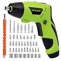 Yougfin Electric Screwdrivers, 3.6V Small Cordless Screwdriver Tool Set with Bright LED Light & Flashlight, 2 Position Handle, Rechargeable Screwdrivers with 47 Accessories