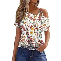 Plus Size Tops for Women Women's Summer Fashion Strapless Tops Big Size Floral Print Casual Short Sleeve T-Shirt