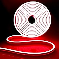 Neon LED Strip Lights 16.4ft/5m Neon Light Strip 12V Silicone LED Neon Rope Light Waterproof Flexible LED Lights for Bedroom Party Festival Decor, Red (Power Adapter not Included)