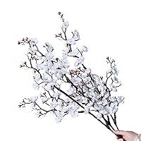 3pcs Artificial Cherry Blossom Branches,37 Inch Long Stem Silk Plum Blossom with Buds,Realistic Japanese Apricot for Home Décor Centerpiece Wedding Bouquet,White