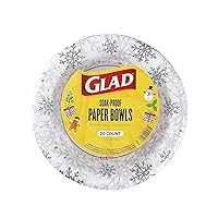 Glad Everyday Disposable Paper Bowls with Holiday Gray Snowflake Design | Heavy Duty Paper Bowls, Microwavable Paper Bowls for Everyday Use | Grey Snowflake Holiday Design | 12 Ounces, 20 Count
