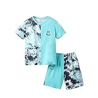 Floerns Boy's Tie Dye Short Sleeve Tee Shirt and Track Shorts 2 Piece Sets