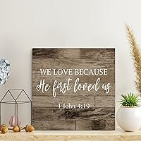 LITTLEGROVE SEEDS Rustic Wooden Pallet Sign We Love Because He First Loved Us 1 John 4 19 Wood Signs 10x10in Farmhouse Wall Art Wall Hanger Family Wall Decor for Living Room Bedroom New House Gift