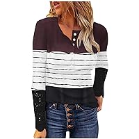 Womens Fashion Slim Shirts Classic Lace Long Sleeve Crew Neck Sweatshirt Blouses Hole Strip Plus Size Pullover