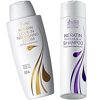 Vitamins Keratin Thin Hair Leave-In Conditioner and Purple Blue Shampoo Kit - Ultra Hydrating No Rinse Cream and Violet Anti-Brass Shampoo for Bleached Blonde Platinum Silver Gray Dry Damaged Hair