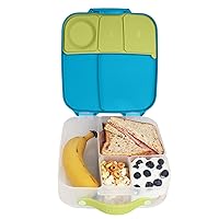 b.box Lunch Box for Kids: Jumbo Bento Box w/ 4 Compartments (2 Leak proof), Removable Divider, Gel Cold Pack. Older Kids & Big Eaters Ages 3+. School Supplies (Ocean Breeze, 8½ Cup Capacity)
