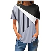 Womens Trendy T-Shirt Loose Fit Casual Summer Tee Shirt Striped Print Short Sleeve Blouses Sexy Casual Tunic Tops
