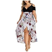 Women's Elegant Sexy Solid Off Shoulder Half Sleeve Plus Size High Low Maxi Dress Formal Gowns and Evening Dresses