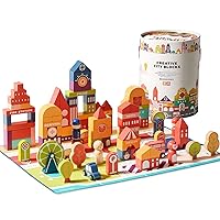 128 Pcs Wooden Building Blocks for Toddlers 1-3-Includes Carrying Container and Puzzle,Preschool Toys 4-8Y Learning Educational Toys Girls Boy Stacking Block Sets