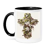 3dRose Easter Christian Image of A Cross Covered in an Array of Spring Flowers Mug, 11 oz, Black