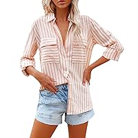 Women Button Down Shirts Bohemian Drop Shoulder Oversized Blouses Tops Long Sleeve Collared Dress Shirts with Pocket