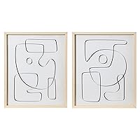Creative Co-Op Abstract Line Drawings with Solid Wood Frame and Glass Cover, Set of 2 Wall Art, Multi
