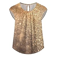 Womens Vacation Outfits Peplum Tops for Women 2024 Summer Casual Fashion Print Bohemian Loose Fit with Short Sleeve Round Neck Shirts Gold 4X-Large