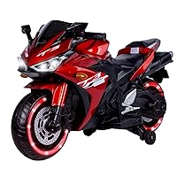 12V Kids Ride On Motorcycle - Electric Ride On Motorcycle with 550W Motor,Training Wheels, Led Lights, Music, Mp3 Player,1.8-3.2 Mph Speed,Best Gift for Kids (Red)