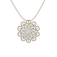 Certified 14K Gold Sun Style Pendant in Round Natural Diamond (1.61 ct) with White/Yellow/Rose Gold Chain Nature Lover Necklace for Women