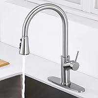 Kitchen Faucet with Pull Down Sprayer Brushed Nickel, High Arc Single Handle Kitchen Sink Faucet with Deck Plate, Stainless Steel Faucet for Kitchen Sink for Farmhouse Laundry Rv