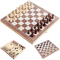 3-in-1 Multifunctional Wooden Chess Set Folding Chessboard Game Travel Games Chess Checkers Draughts and Backgammon Set Entertainment Educational s