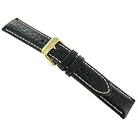 28mm deBeer Genuine Sports Leather Padded Black White Stitch Mens Watch Band Reg