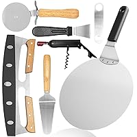 Pizza Crust Set (Set of 7) 10'' Stainless Steel Pizza With Handle Wood Handle Rocker Cutter Pizza Oven Accessories Gift for Homemade Baking Lovers like Pizza, Bread and Pastries