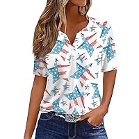 Independence Day Short Sleeve V Neck Tops for Womens USA Printed 2024 Trendy 4th of July Tshirts Blouse