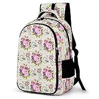 Bicycle with Floral Laptop Backpack Durable Computer Shoulder Bag Business Work Bag Camping Travel Daypack