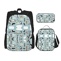 NEZIH Raining Cats & Dogs Backpack Travel Daypack With Lunch Box Pencil Bag 3 Pcs Set Casual Rucksack Fashion Backpacks