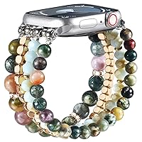 CAGOS Natural Stone Beaded Bracelet Compatible with Apple Watch Band 42mm/44mm/45mm Women Series 9 8 7 SE Series 6 5 4 Fashion Dressy Boho Stretchy Handmade Crystal Strap for iPhone iWatch Bands