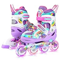 Unicorn Rainbow Inline Skates for Girls Teens Womans,4-Pejiijar Roller Skates for Girls Ages 6-8-12 w/Luminous Wheels,Kids Adjustable Roller Shoes for Birthday Xmas Gifts