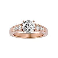 Certified Solitaire Ring with 0.19 Ct Round Natural & 0.94 Ct Center Round Moissanite Diamond in 14K White/Yellow/Rose Gold Engagement Ring for Women | Moissanite Engagement Ring (IJ-SI, F-VVS1)