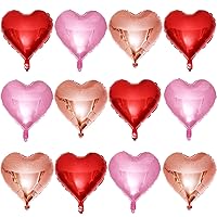 12 Pcs Red Heart Shape Foil Mylar Balloons 18 Inch Love Balloons for Valentine's Day Birthday Party Decorations Wedding Engagement Romantic Decor (Red & Pearl Pink & Rose Gold)