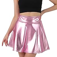 Ladies Rave Outfits Sparkly Metallic Skirt High Waisted Y2k Cosplay Flared Skater Skirt A-Line Dance Party Short Mini Skirt