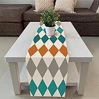 Elegant Burlap Style Summer Table Runner Geometric Rhombus Colorful Table Runner 14x72 Inch Bohemian Abstract Table Runners Indoor Holiday Tabletop Decoration for Bedroom Bridal Shower