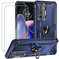 for Motorola Edge 2022 Case with 2 Pcs Tempered Glass Screen Protector, [Military Grade] 16ft. Drop Tested Protective Cover with Magnetic Kickstand Car Mount for Motorola Moto Edge 2022, Blue