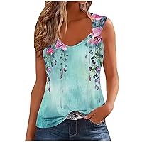 Tank Tops for Women Casual V Neck O Ring Shoulder Camisole Retro Floral Graphic Tee 2024 Summer Sleeveless T-Shirts