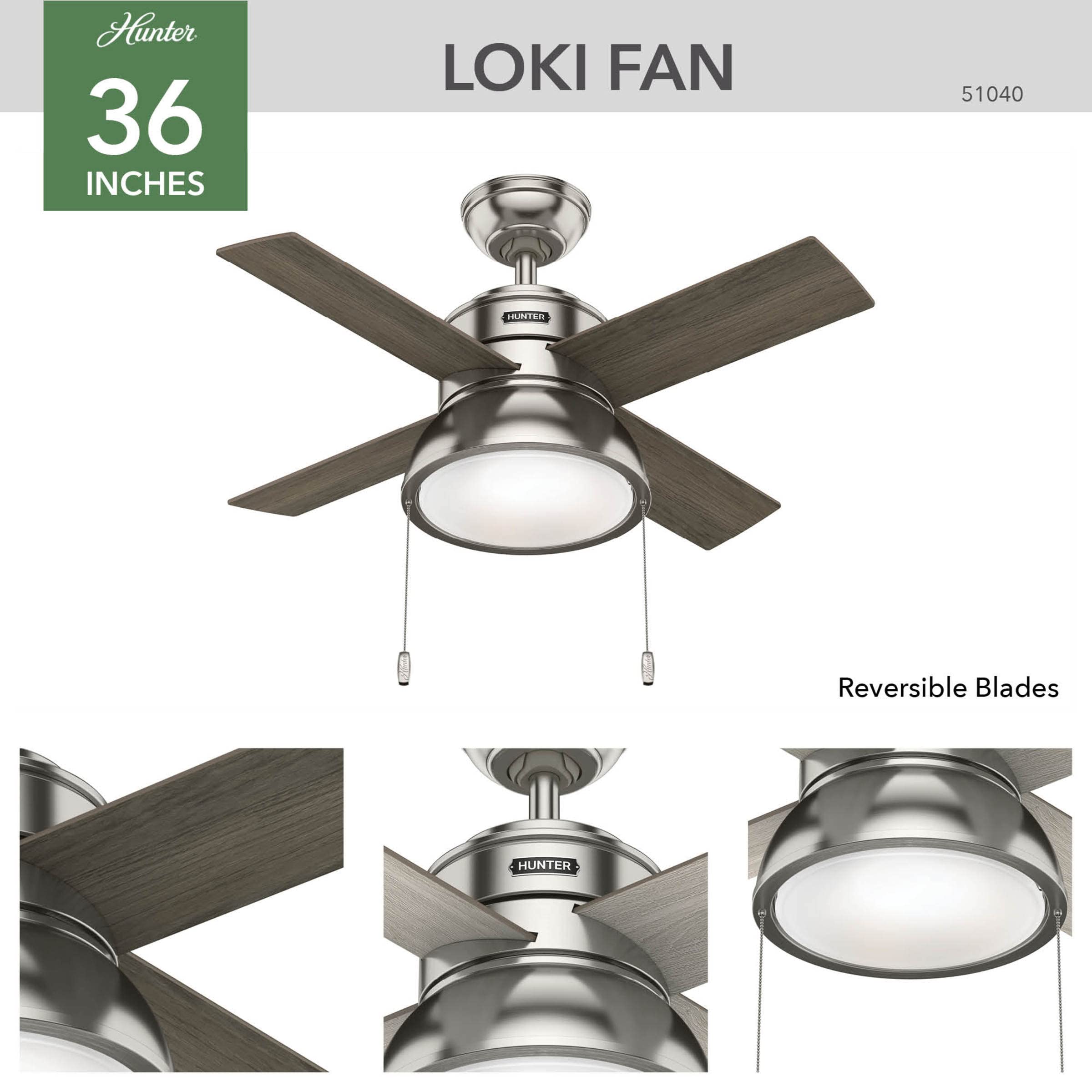 Hunter Fan Company 51040 Loki Indoor Ceiling Fan with LED Light and Pull Chain Control, 36
