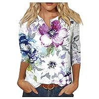 Womens 3/4 Length Sleeve Tops Casual Button Down Summer Tops for Women 2024 Loose Fit Three Quarter Length Sleeve Blouses