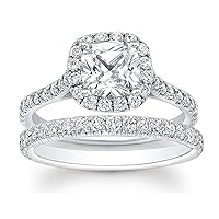 1.70ct DLA Certified Cushion & Round Cut Diamond Bridal Set in Platinum
