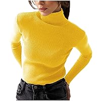 Women Turtleneck Sweater Ribbed Knit Pullover Sweater Basic Layering Slim Fit Jumper Fashion Fall Long Sleeve Tee Tops
